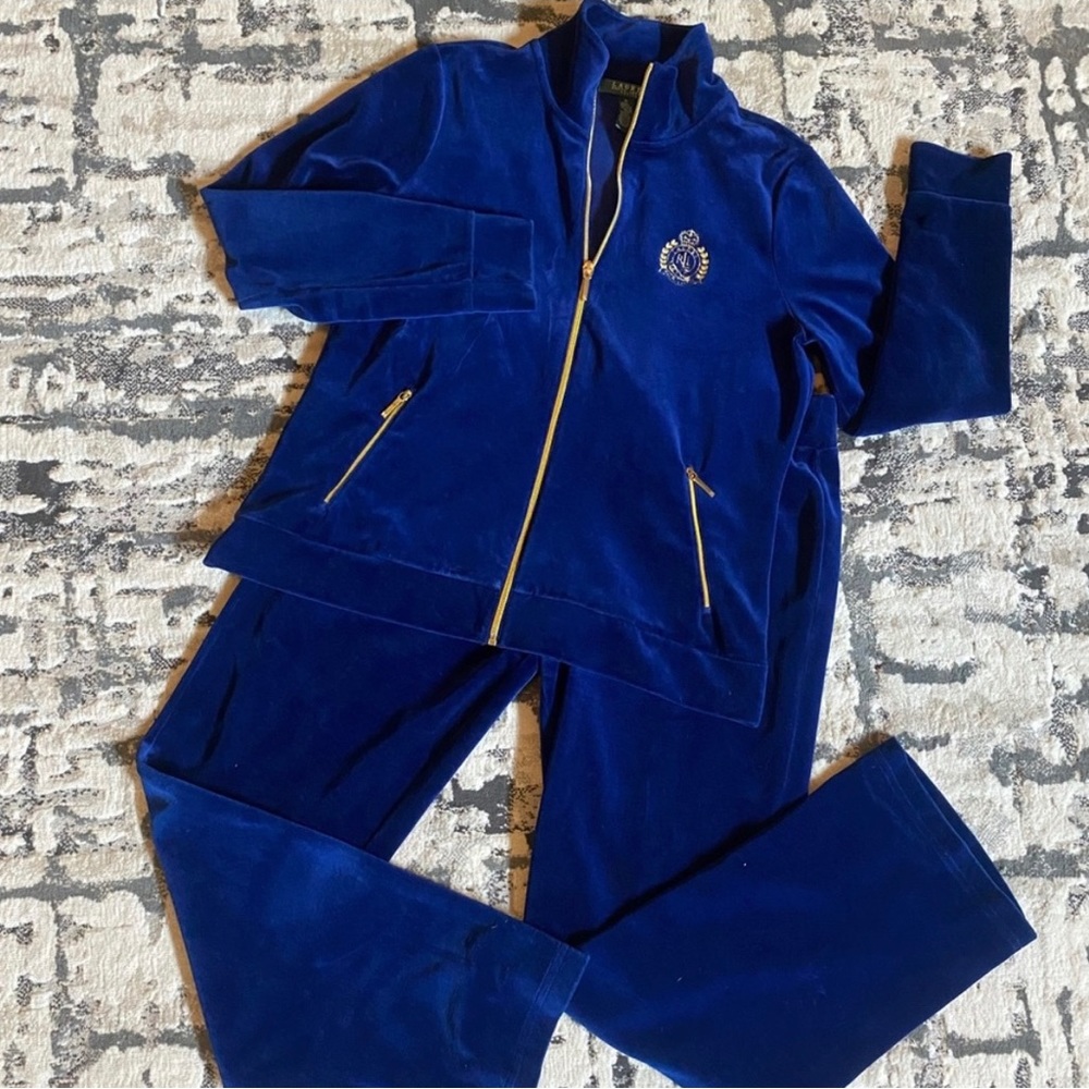 Lauren Ralph Lauren Velour Track Suit Navy & Gold Womens L